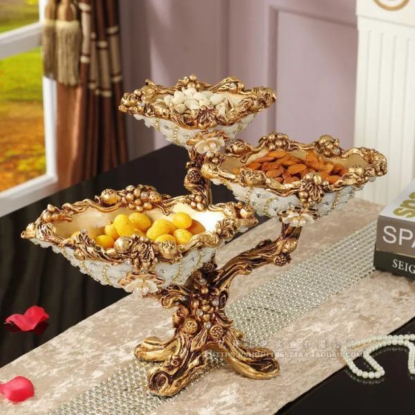 Pratos pratos e pratos european multicamadas placas de frutas criativas casas doces conjuntos de placas de estar moderna de mesa de café ornamentos