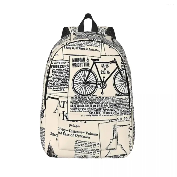 Backpack Vintage Spaper Letter Teen Print Large Mochilas Poliéster Bolsas de Escola Casual Rucksack University Designer Rucksack