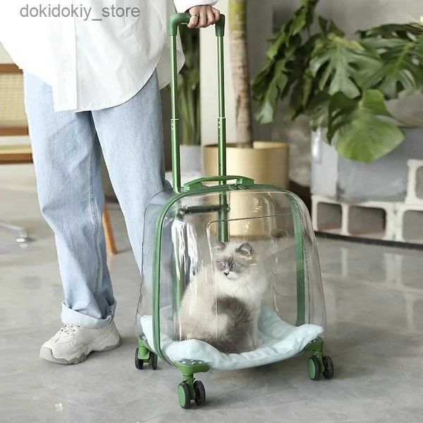 Katzenträger Kisten Häuser PC Material Cat Clear Space Capsula Out Pet Trolley Hülle tragbarer Rucksack Lare -Kapazität Katzen -Zieh -Ziehen kleines Tier Ba L49