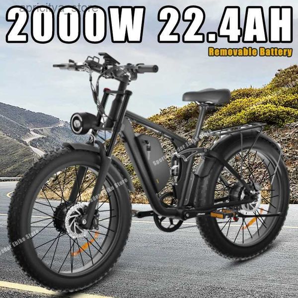 Bicicletas Suspensão Full Ectric Bike Mountain Ebike 48v22.4ah 2000W Motor duplo de alta velocidade 26 polegadas Tire Fat Off-Road Bicyc L48