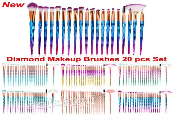 Diamond Makeup Pinsel Sets Kosmetikbürsten 20pcs Bright Farben Roségold Regenbogen Make -up Pinsel Lippen Eyeliner Mascara Gesicht Pulver Ey4091027