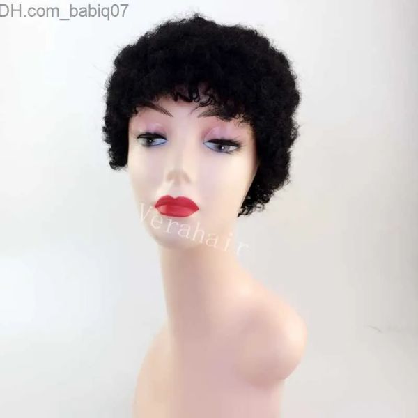 Perücken synthetische Perücken Kurzes menschliches Haar Perücken Voll Macchine MAIDE MACHTE LACE FRONE NATURE WIGS für Frauen Schwarze Farbe Shortwigs Charming Afro Kinky