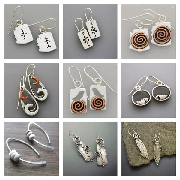 Dangle Ohrringe Vintage Geometrische Form Spiralmuster retro böhmischer Stil Silber Farbe Schmuck Trendy Tourismus Souvenir