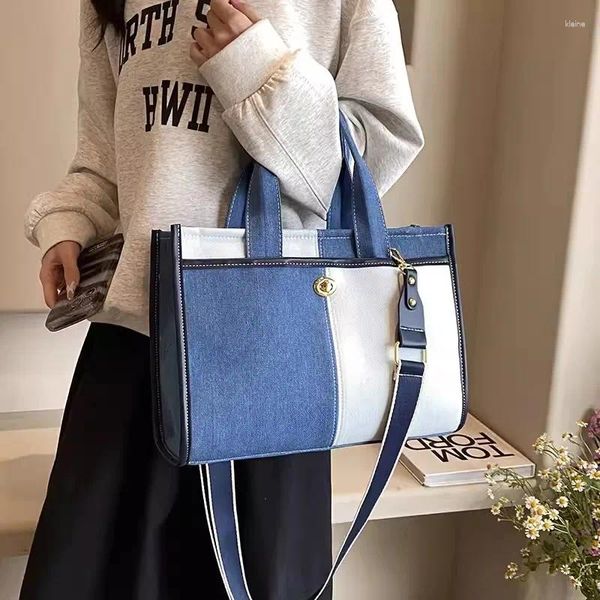 Borse a tracolla borsetta donna stile moda di lusso in denim blu valigetta messenger grande capacità di lavoro studio strato tote borse