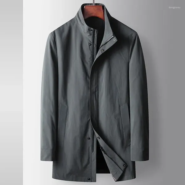 Herren Trench Coats Spring Männer Mantel hochwertige schwarze graue Geschäft formelle Langarm Reißverschluss Reißverschluss Halsband Casual Jacket Oversize M-4xl