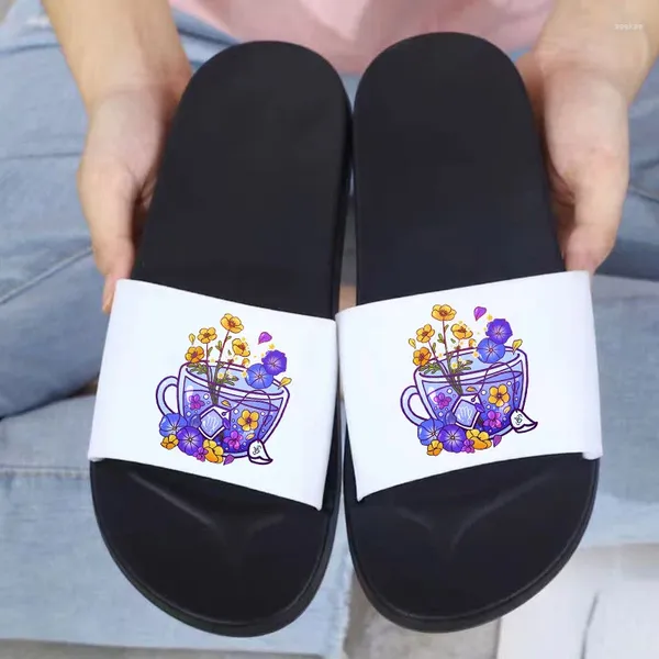 Тапочки 2024 Purple Flower Print Fashion Женщины крытые напольные туфли eva Flip Flops Женская не скользящая ванная комната домашняя тапочка