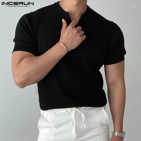 Camicie da uomo 2024 uomini camicia da uomo con cerniera solida con cerniera o scollo corto abbigliamento streetwear abbigliamento in stile coreano maglietta maschio casual tops s-5xl incerun