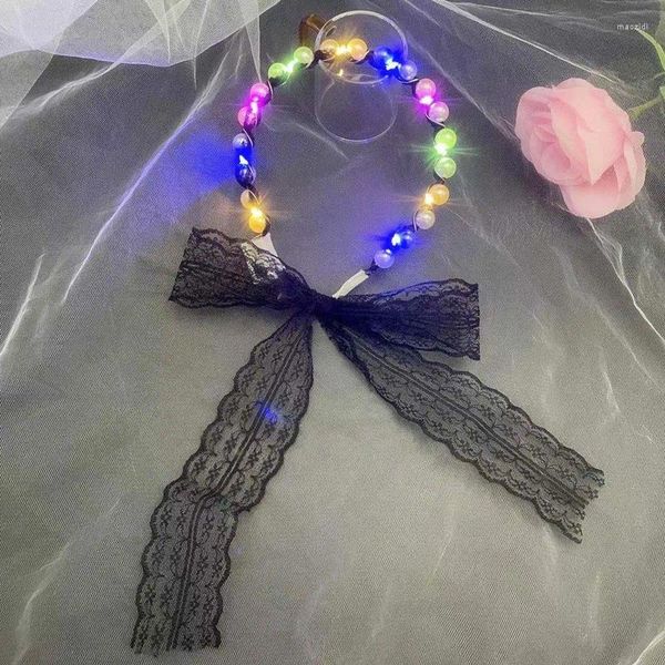 Decorazione per feste LED lampeggiante Luce colorata a tre colori che cambia la fascia per capelli per i notti di Natale Fairy Pearl Lace Ornament Chieping Gift