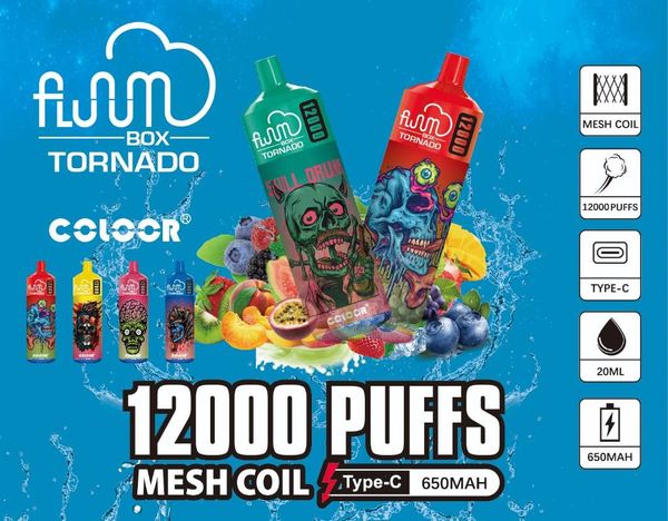 Remessa de 24 horas Caixa de fluum original 12000 Puffs Dispitáveis e cigarros e exibir luz 1,1 ohm recarregável 0% 2% 3% 5% V APE