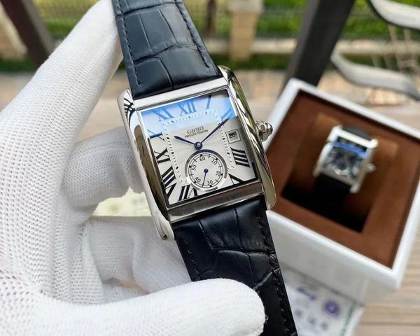 Нарученные часы роскошные мужские автоматические механические часы из нержавеющей стали Джокер Черная коричневая кожа двойное время