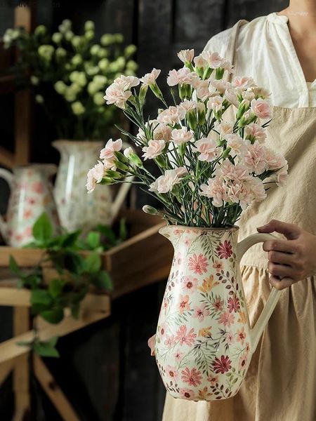 Vazolar Yaratıcı Sanat Pastoral Stil Retro Seramik Vazo Dekorasyon Işık Lüks Kıdemli Oturma Odası Çiçek Düzenlemesi Kurutulmuş