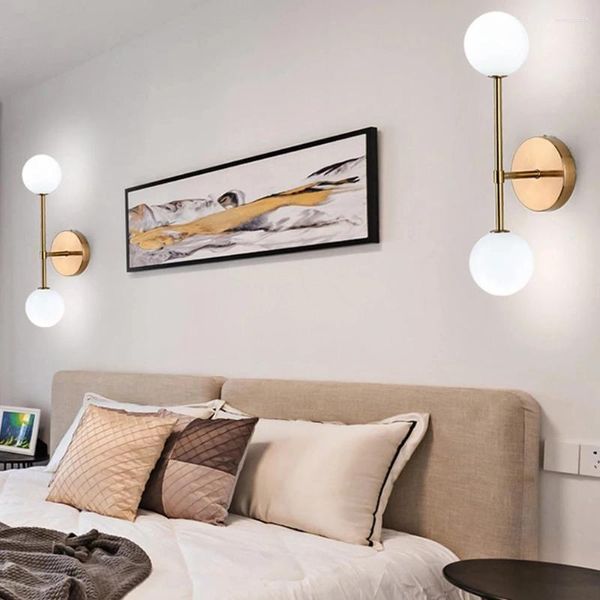 Lampada a parete Glass Rotonda a sfera oro lampade a doppia testa LED G9 per soggiorno camera da letto decorazioni per la casa