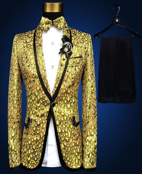 Men039s Suit Blazer Brand Fashion Men Gold Silver Giallo Blazer Slim Wedding Suit Male Twinkle Stage Stage Prom Tuxe7344077