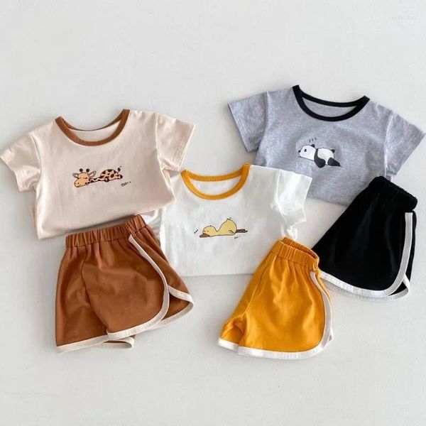 Set di abbigliamento abiti estivi abiti per bambini 2024 serie coreane ragazzi e ragazze in cotone casual cartone animato magliette cargo