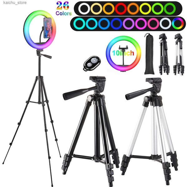 Iluminação contínua 10in rgb anel selfie anel leve tripé LED preenchimento fotografia de luz de luz do stand stand lamp círculo de lâmpada de teor de streaming youtobe y240418