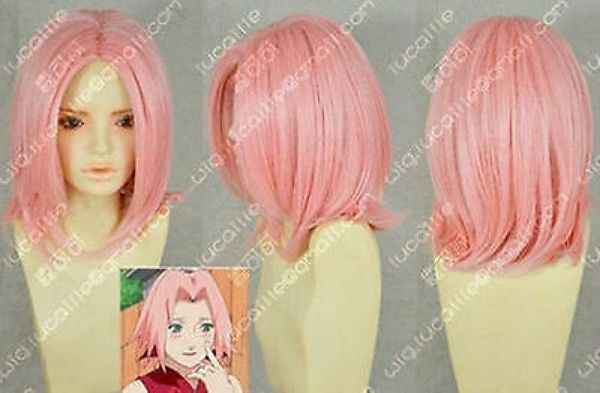 NOVO NARUTO HARUNO SAKURA Pink Cosplay Wig curto WIG013190233