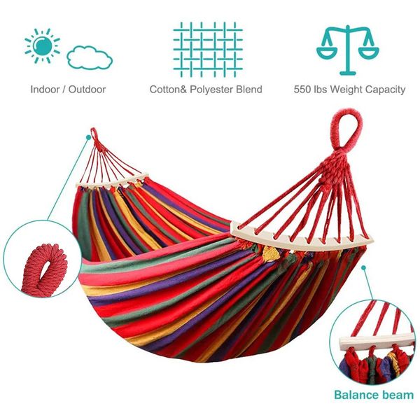 Hammock de acampamento ao ar livre de 12 pessoas com bolsa de transporte nylon arco -íris combinando redes portáteis de alta resistência cama 240411