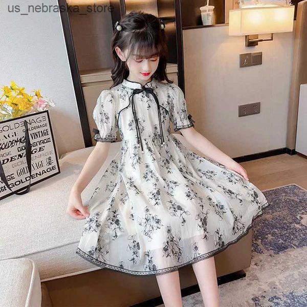 Vestidos de menina 2024 Verão crianças garotas da primavera chinesa cheongsam qipao princesa adolescente adolescente novo vestido floral roupas 4 7 8 9 10 12 14 anos Q240418