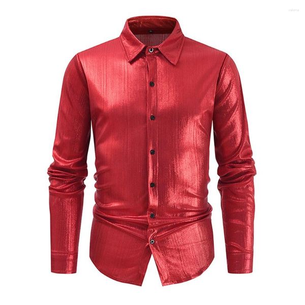 Herren lässig Hemd Shirt Lape Langarm Männer Herren Nachtclub Party t Drücken Sie Polyester regulär glänzend