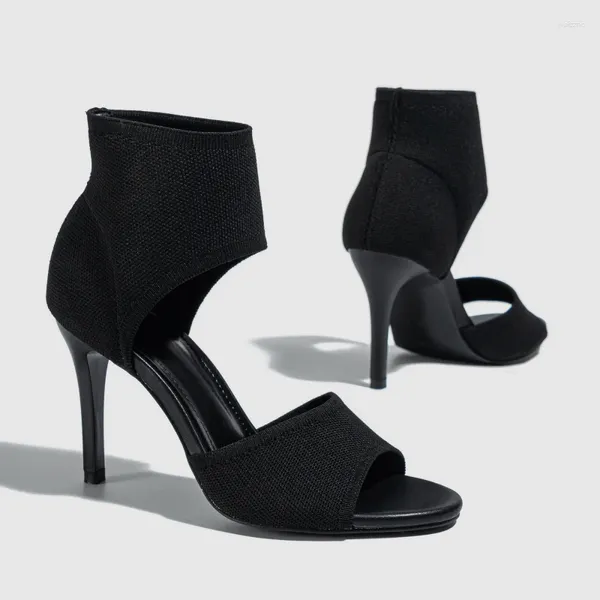 Отсуть обувь летние женские высокие каблуки вязаные эластичные шаг римские стилевые полые сандалии повседневные ботинки