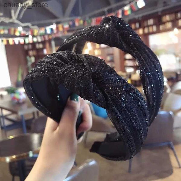 Bandas de cabeça Glitter Bonted Bands para mulheres senhoras Rhinestone Cristal Hair Band Hair Hoop Twisted Ribbon Buzel Acessórios para cabelos Y240417