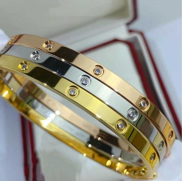 Yüksek Kaliteli Lüks Bangles Designer Marka Takı 18K Altın Kaplama Paslanmaz Çelik Bilezik Bileklik İnce 4mm Çift Aşk Vidası