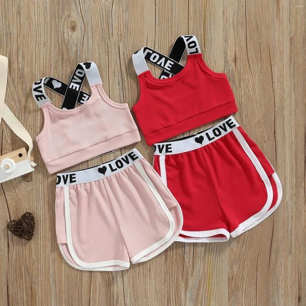 Set di abbigliamento 2-6 anni da bambino per bambini pantaloncini set di lettere stampare giubbotto cross con abbigliamento estivo in vita elastico