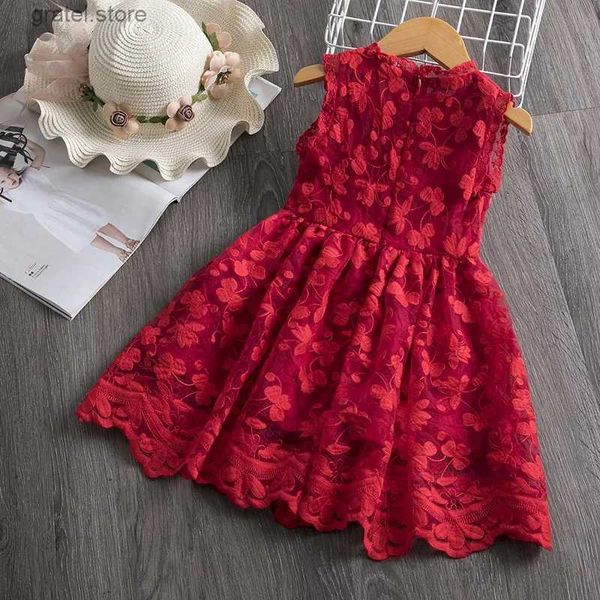 Mädchenkleider Blume Spitze Baby Sommerkleider für Mädchen ärmellose 2-6 Jahre Kinder lässige Kleidung rotes Neujahrsfeier Kleid Kleid