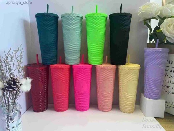 Wasserflasche Starbucks Meerjungfrau Göttin besetzte Tasse Tumbler 710 ml Carbie Pink Matte schwarze Plastikbecher mit Stroh239b L48