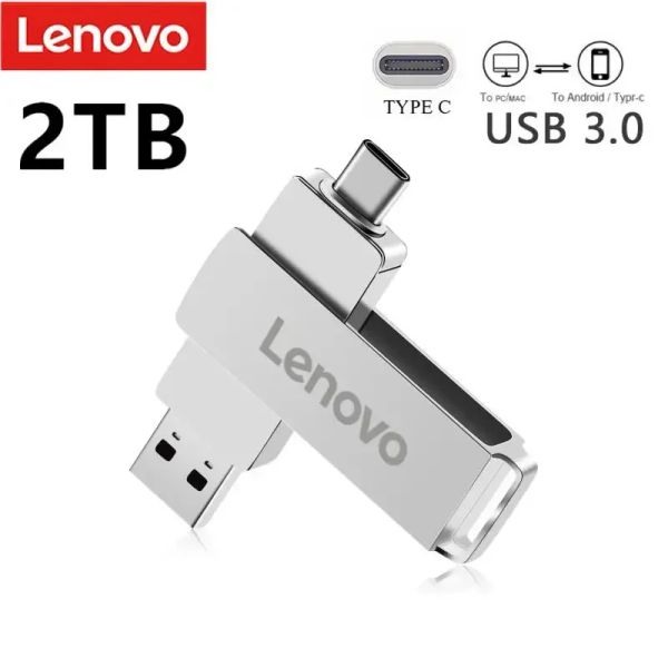 Cards Lenovo USB Memoria 2TB OTG Metal USB 3.0 Ключ с ручкой 1 ТБ 512 ГБ типа C Высокоскоростной Pendrive 128GB Mini Flash Drive Stick