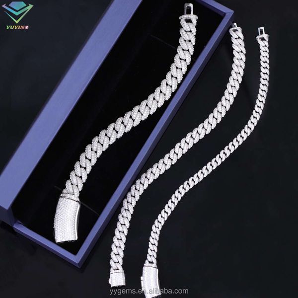 Ice Out Cuban Link Chain Miami Moissnaite Chain S925 Silver Hip Hop Link Chain для мужчин/Женщины Хипхоп Алмазные украшения