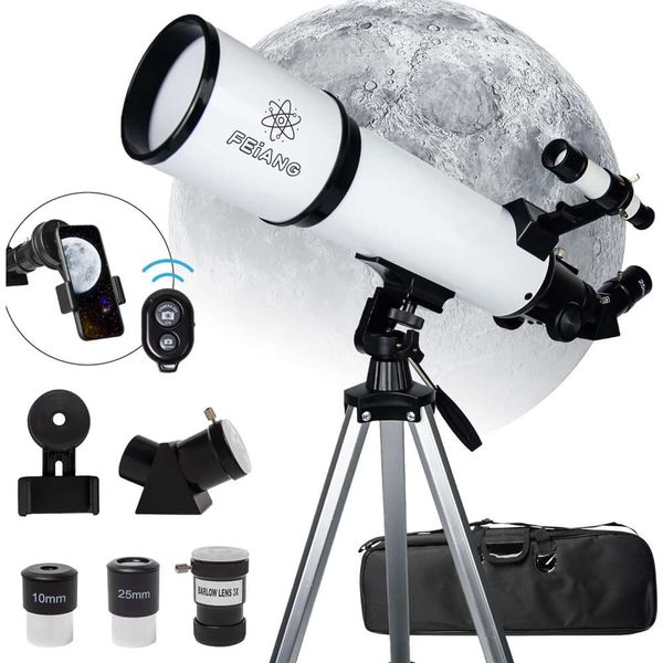 Explore o universo com facilidade: 80mm de abertura de 600 mm Telescópio de refração astronômica com suporte AZ, ocular 24x -180x, controle sem fio, bolsa portátil - Perfect