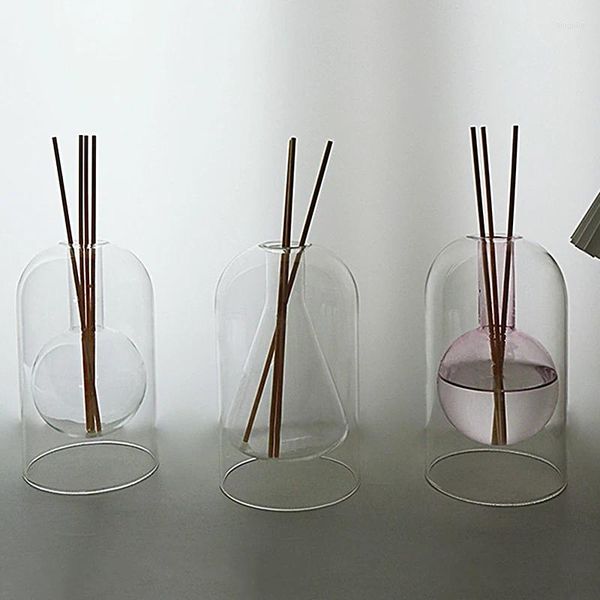 Vasi Diffusore trasparente a doppio strato con 10 fragranze olio essenziale Organizzatore di olio d'olio arte idroponico decorazione desktop in vetro