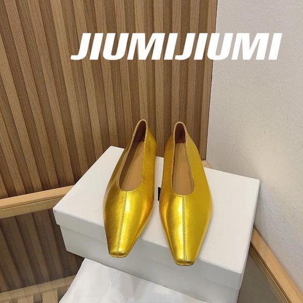 Sapatos casuais 2024 jiumijiuii retro genuíno de couro plana de barcos de barco de bares de ponta de ponta de ponta única mujer