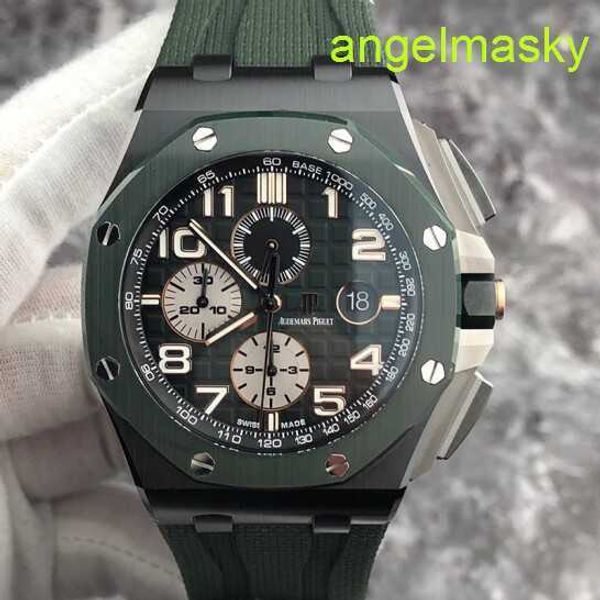 UNISEX AP Bilek Saati Royal Oak Offshore Serisi 26405CE Füme Yeşil 44mm Tarih Ekran Zamanlama İşlevi Otomatik Mekanik Erkekler Saat