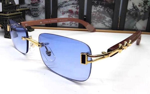 Occhiali da corno di bufalo quadrato di moda occhiali da sole in legno di alta qualità con telai senza telai in legno con box1206603