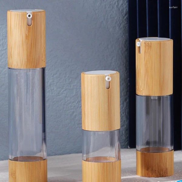 Garrafas de armazenamento 5pcs/lote 15ml 30ml 50ml de bambu garrafa de vácuo loção plana spray portátil dispensando contêiner vazio