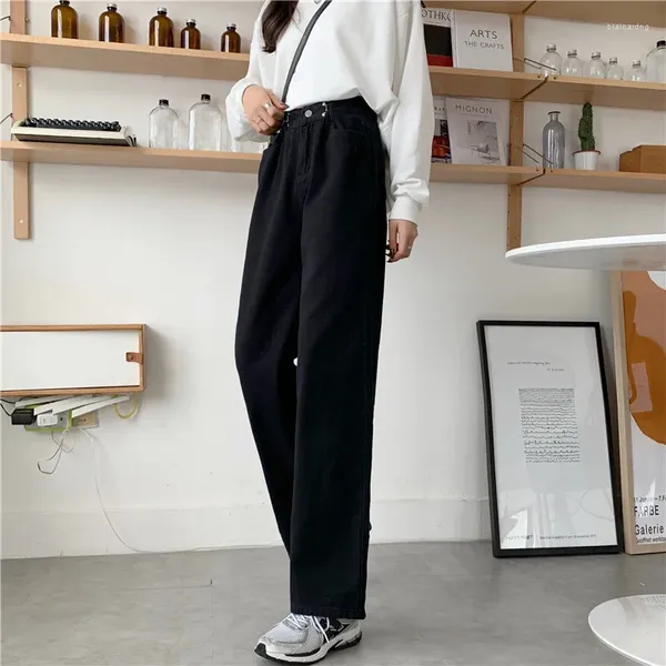 Jeans femininos N6140 Design Sense calças de cintura alta de alta perna
