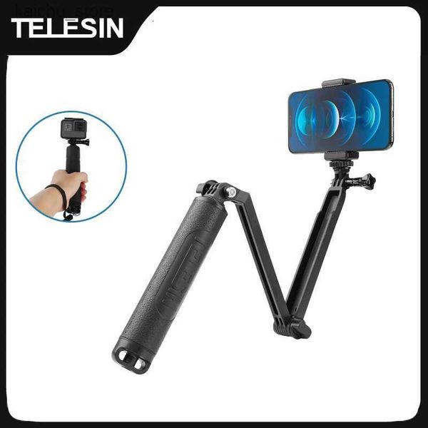 Selfie Monopods Telesin Selfie Selfie Selfie Tripé Flutuante Grip Hand Grip de 3 vias Monopod Pólo para GoPro 12 11 10 9 8 7 6 Insta360 Ação OSMO Y240418