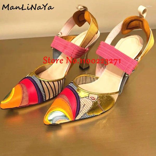 Kleiderschuhe Trend Damen Kätzchen Heels Mesh spitzer Zehenpumpen bestickte Slingbacks Riemen mittelstöckig Sandalen Mary Janes