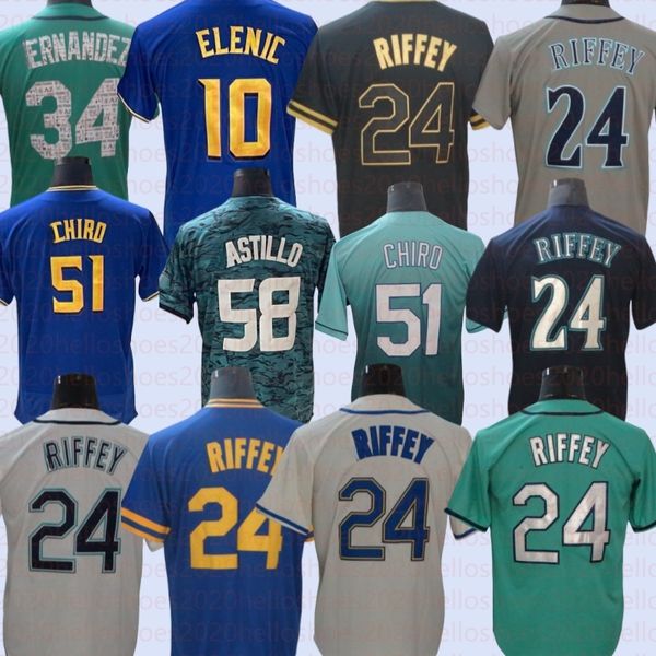 Custom Ken Griffey Jr. Jersey Julio Rodriguez Baseball Mariner Cal Raleigh Suzuki Ichiro Luis Castillo Mitch Haniger Seby Zavala Seattles George Kirby Größe S-4xl