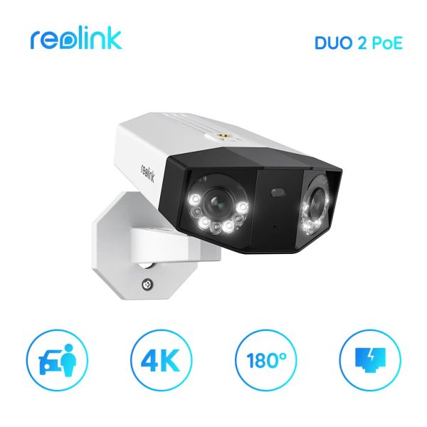 System Reolink Duo 2 POE Camera 4K Двойной линз широкий вид, человеческий автомобиль PET обнаружил камеру безопасности камеры безопасности.