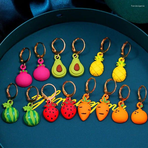 Dangle Ohrringe fühlen sich nur 3 Stcs/Set Legierung Schmetterling Emaille Obst Orangen Erdbeer Tropfen Wassermelon Karotte Süße Süßschmuck