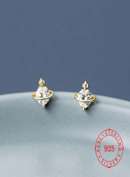 Gold Patiled Real S925 Sterling Silver Planet Stud Brincos de aniversário Moda elegante feita na China Small Jewelry Whole3510066