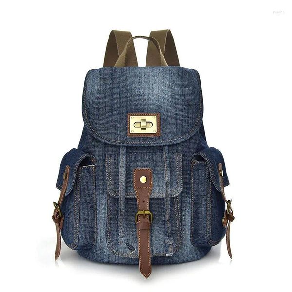 Zaino borse per la scuola di denim retrò per donne adolescenti 2024 studenti di viaggio universitario di viaggio casual daypack taccuini bookbag