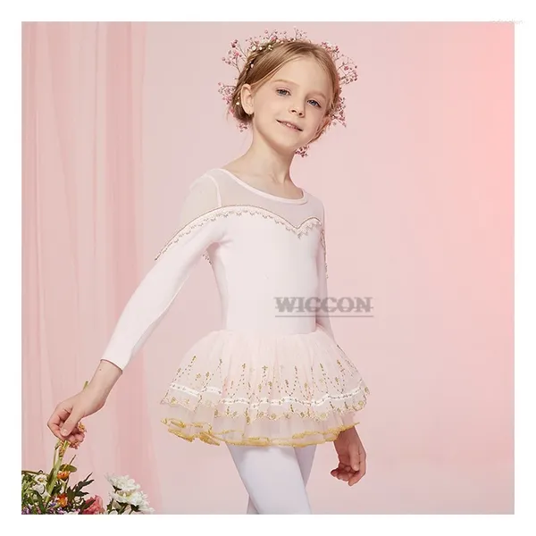 Stage Wear Girls Ballet Letard com Tutu Skirt Dance Clothes Gymnastics