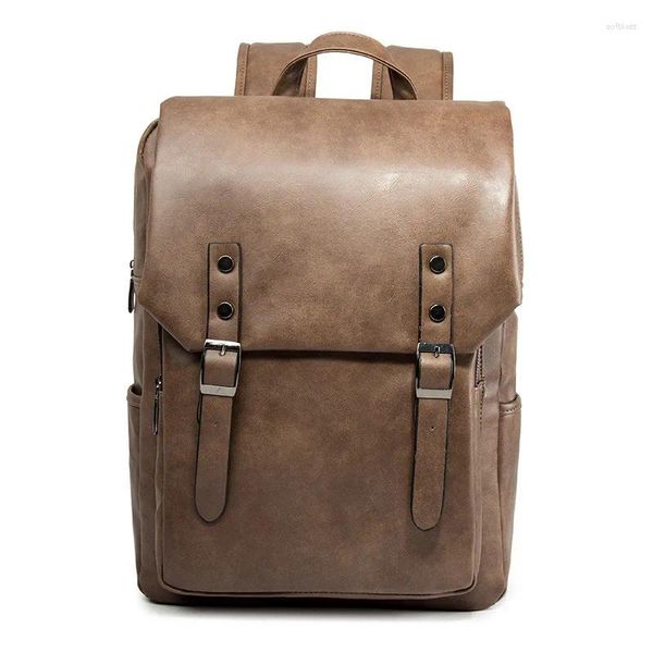 Backpack Weys para laptop vintage Mochilas de couro PU Bags de viagem de lazer Sacos de escola casuais Retro Daypacks Mochila Masculino