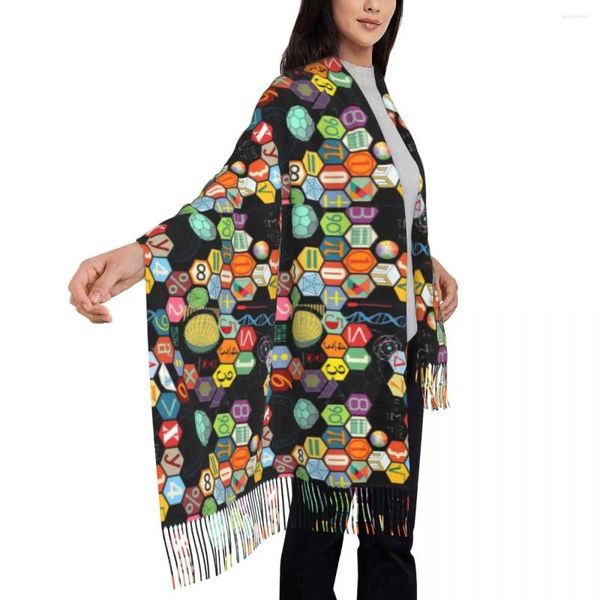 Шарфы дамы шарф держите теплую математическую головку с кисточками винтажные символы печати роскошь 2024 платки и обертывания Осенняя графическая бандана