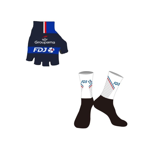 2024 Groupama Team Ein Paar Halbfinger -Radsporthandschuhe Ein Paar Radsportsocken 240402