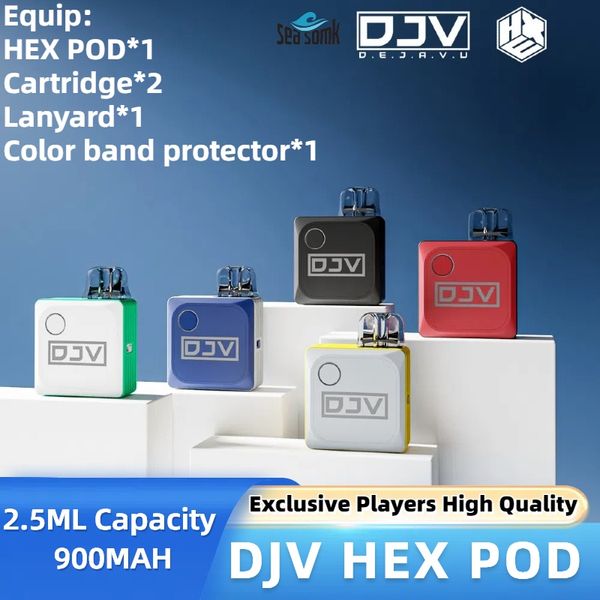 Echte DJV -Hex -Pod E -Zigarette 5 Farben Patronen Pod 900mAh 2,5 ml Kapazitätsgerät Vape Pen Player Wohlbefinden Hochwertiges Pod mit Lanyard Farbband Protector Free Oil